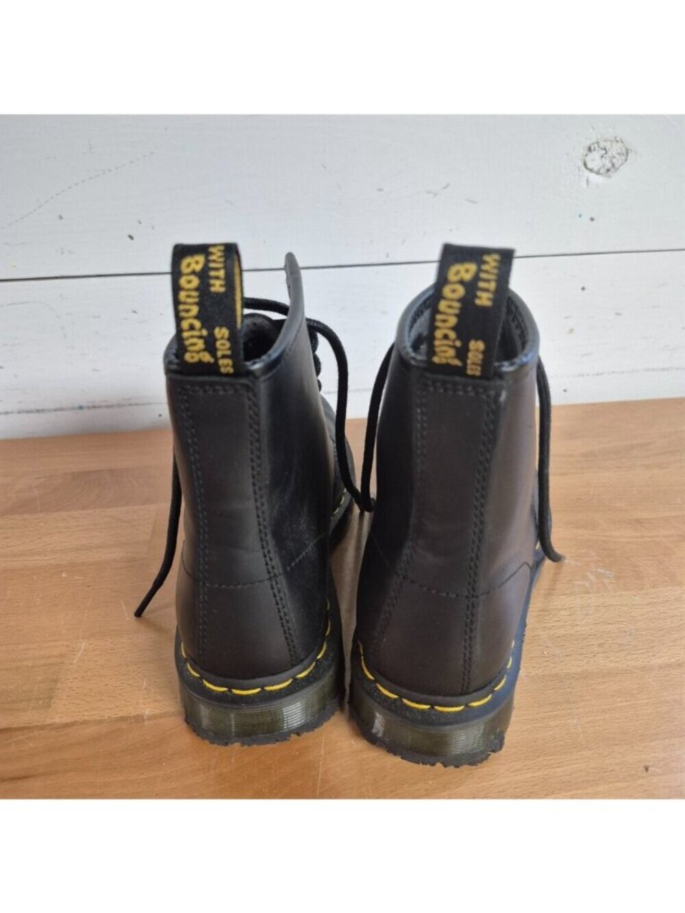 Dr. Martens Black Leather Lace-Up Boots With Yellow Stitching Size 6 US Women - Picture 3 of 6
